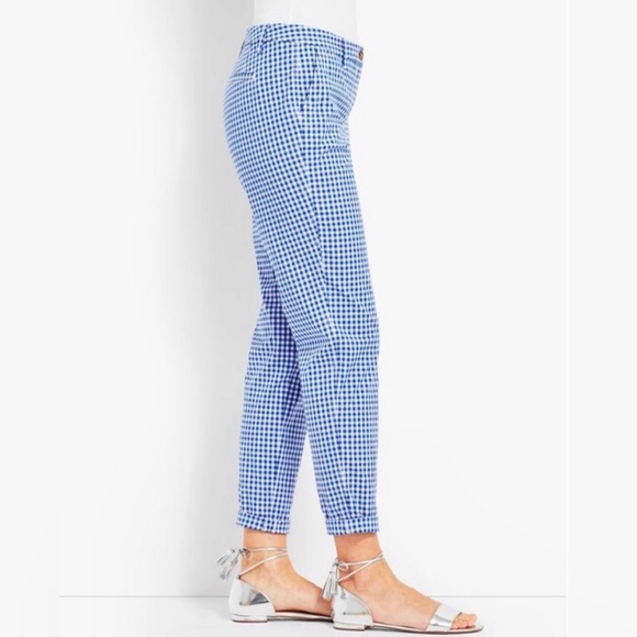 SOLD-Talbots Blue and White Gingham Check Print Girlfriend Chino Pants - Picture 7 of 10